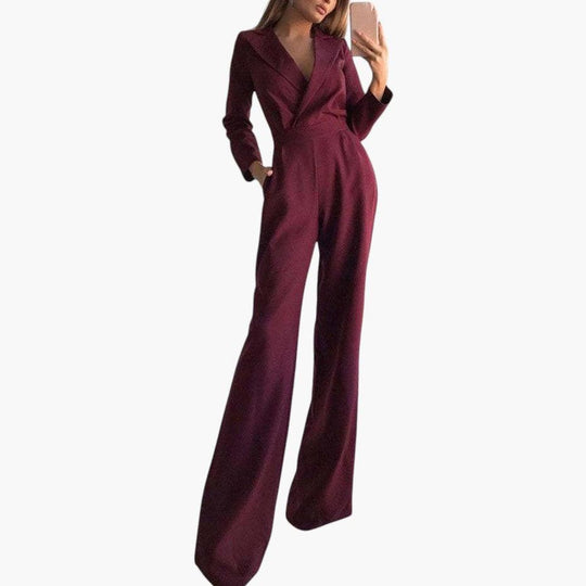 Women's Tailored Jumpsuit with Lapel Collar and Wide-Leg Cut