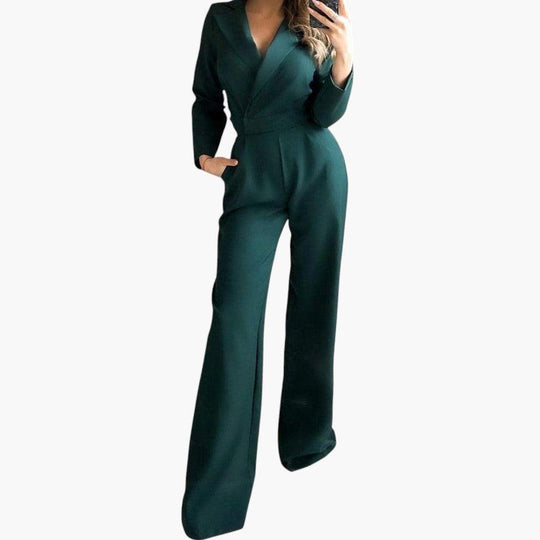 Women's Tailored Jumpsuit with Lapel Collar and Wide-Leg Cut
