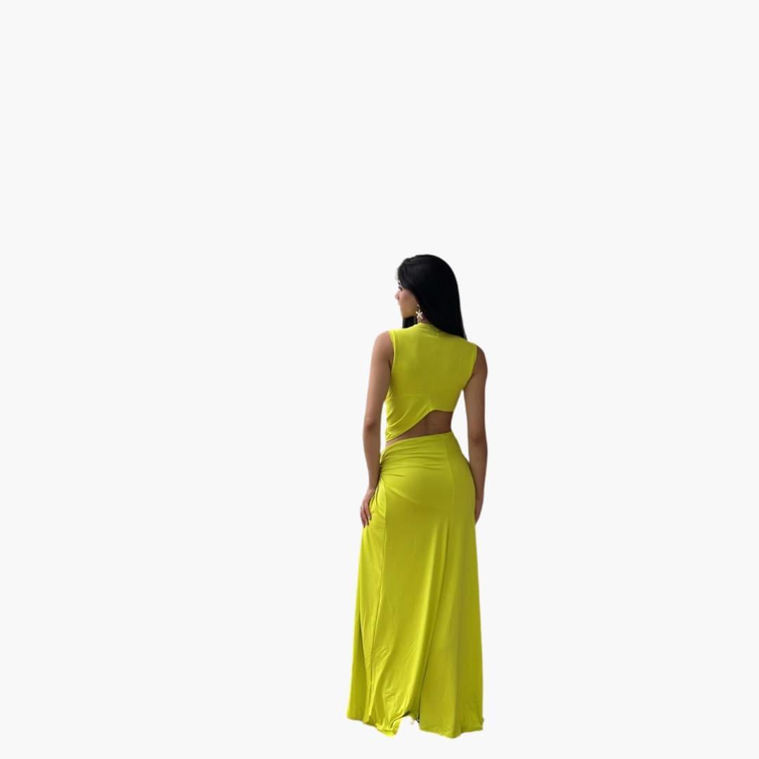 Women's High-Slit Maxi Dress with V-Neck and Cut-Out Detail
