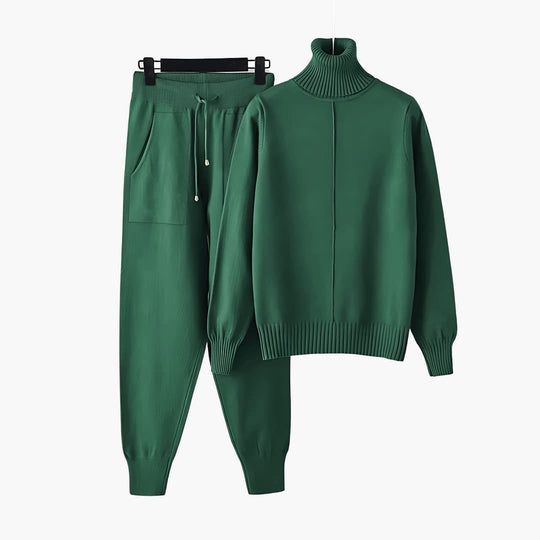 Women's Turtleneck Knit Lounge Set with Long Sleeves