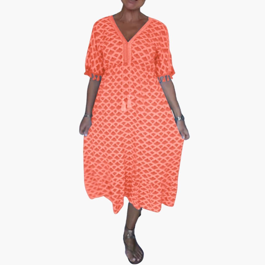 Women's Floral Print Midi Dress with Short Sleeves and V-neck