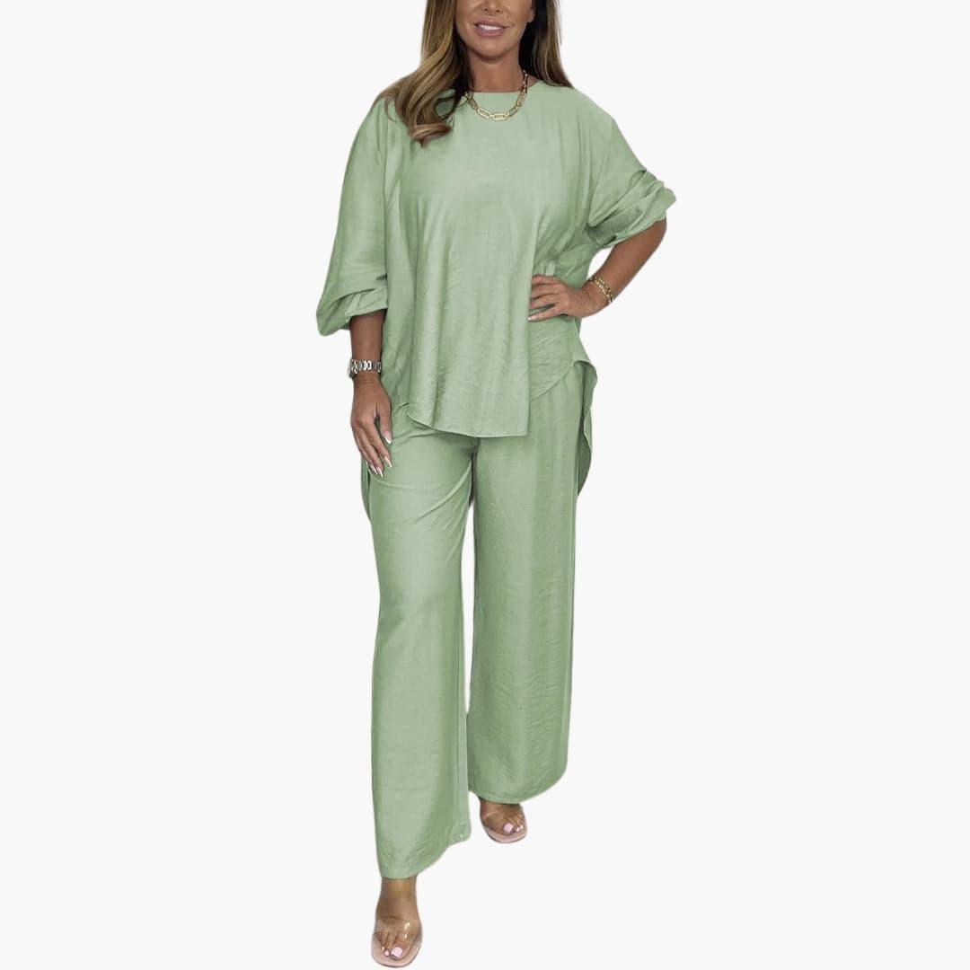 Women's Two-Piece Set with Wide-Leg Trousers and Relaxed Top