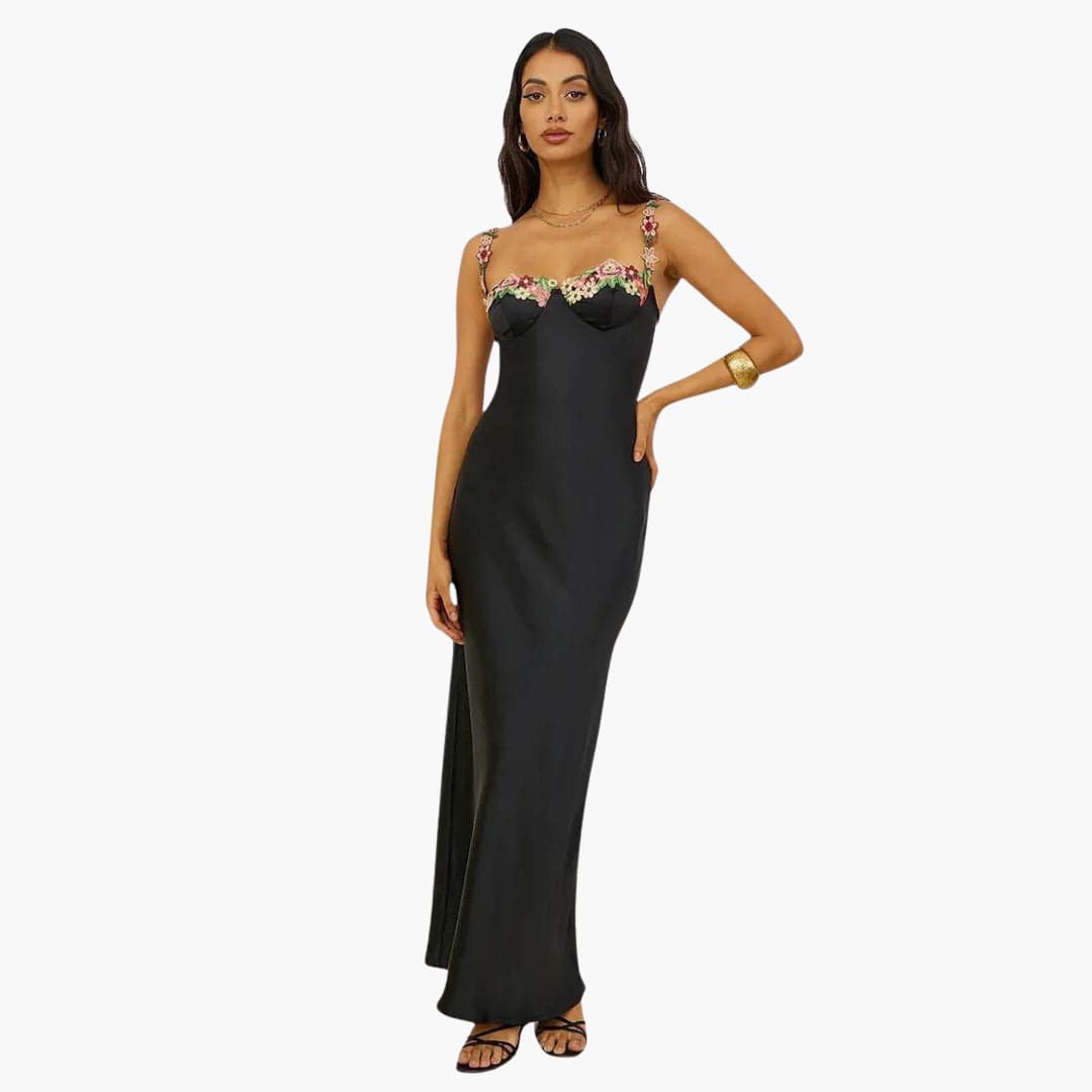 Women’s Embroidered Sleeveless Dress with Spaghetti Straps