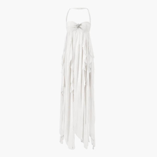 Women's Midi Dress with Halter Neckline and Open Back