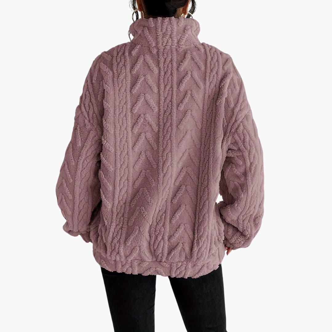 Cable Knit Half-Zip Fleece Sweatshirt - Cosy Fit for Women - Made by Jessica