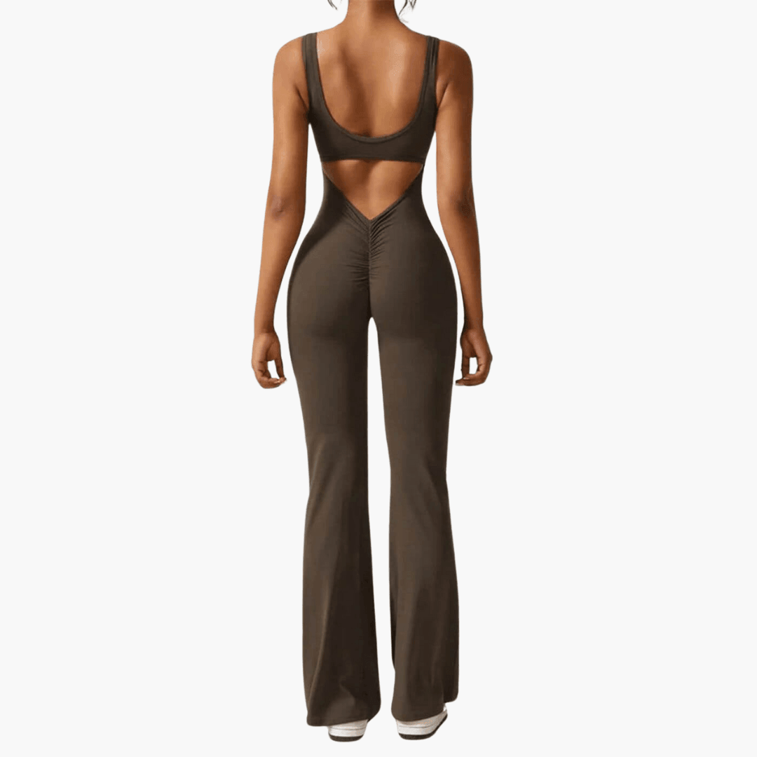 Women's Sleeveless Jumpsuit with Scoop Neckline and Flared Legs