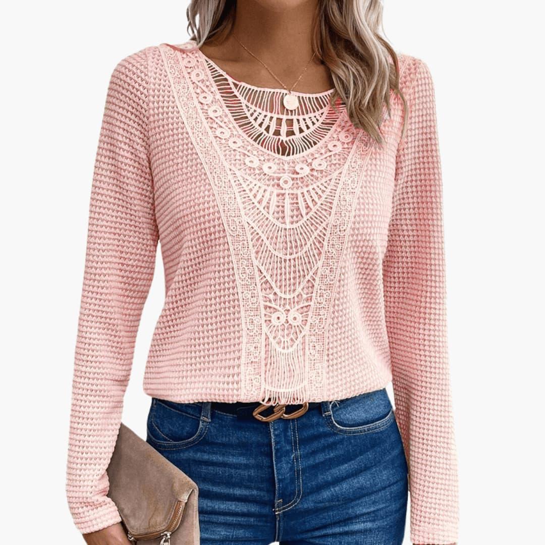 Women's Long Sleeve Top with Lace Crochet Detailing