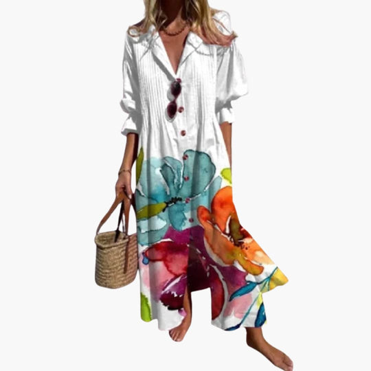 Women’s V-Neck Long Sleeve Ankle-Length Dress