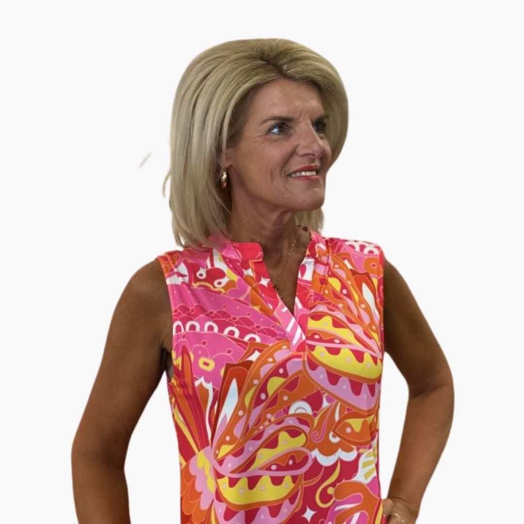 Women's Sleeveless Midi Dress with V-Neck and Flowy Design