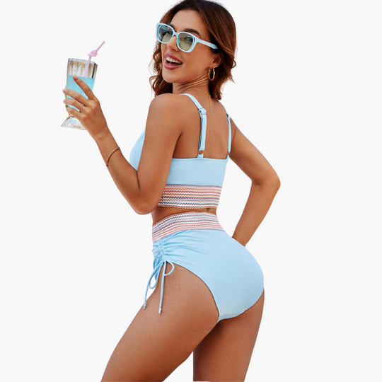 Women’s Bikini Set with V Neck Top and High Waisted Bottoms