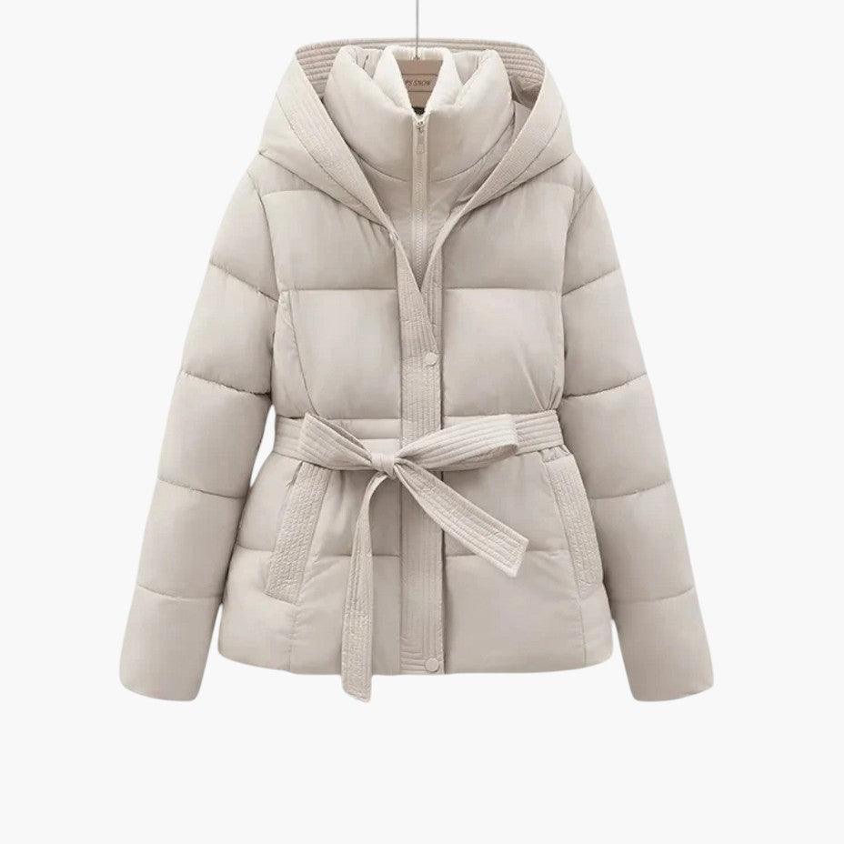 Belted Puffer Jacket with Hood – Women's Winter Quilted Coat - Made by Jessica