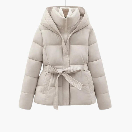 Belted Puffer Jacket with Hood – Women's Winter Quilted Coat - Made by Jessica