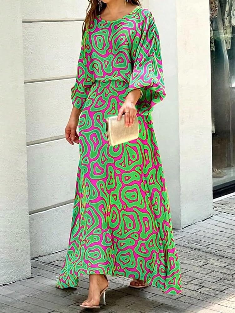 Women's long sleeve maxi dress with abstract print for Summer