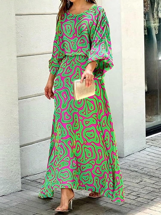 Women's long sleeve maxi dress with abstract print for Summer
