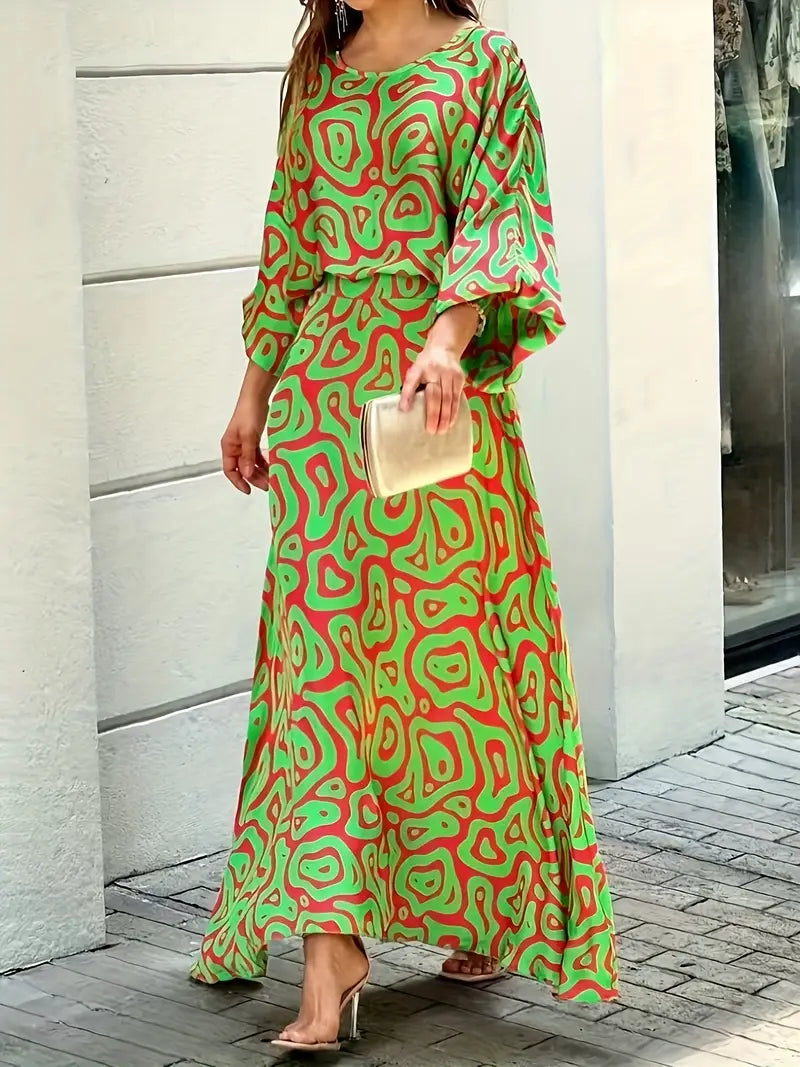 Women's long sleeve maxi dress with abstract print for Summer