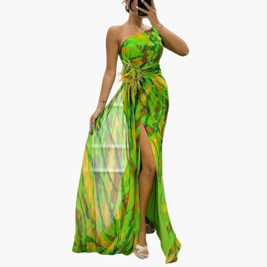 Women’s Maxi Dress with One-Shoulder and Flowing Silhouette