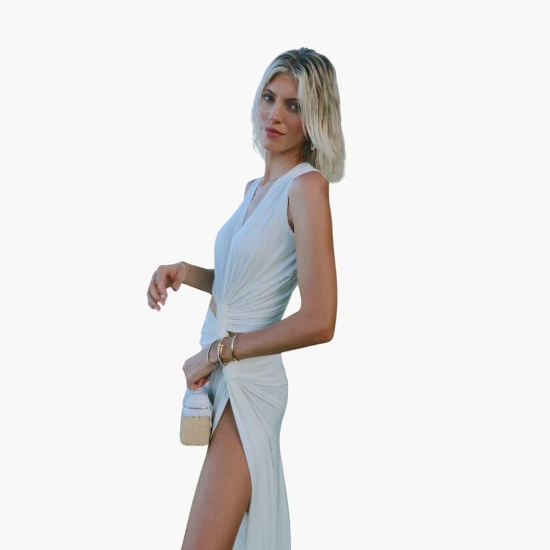 Women's High-Slit Maxi Dress with V-Neck and Cut-Out Detail