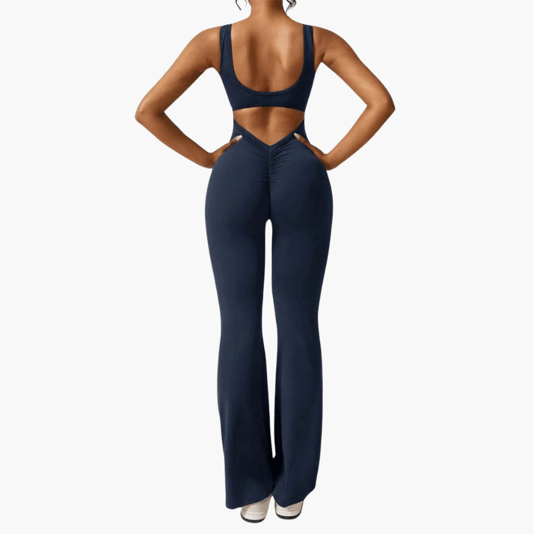 Women's Sleeveless Jumpsuit with Scoop Neckline and Flared Legs