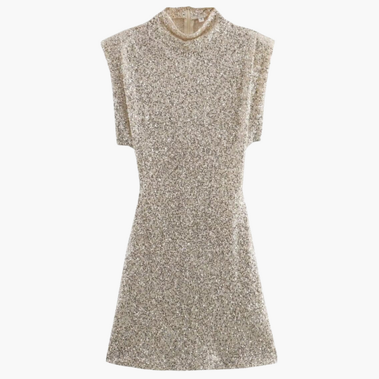 Women’s Mini Dress with Shoulder Pads and Glitter Finish