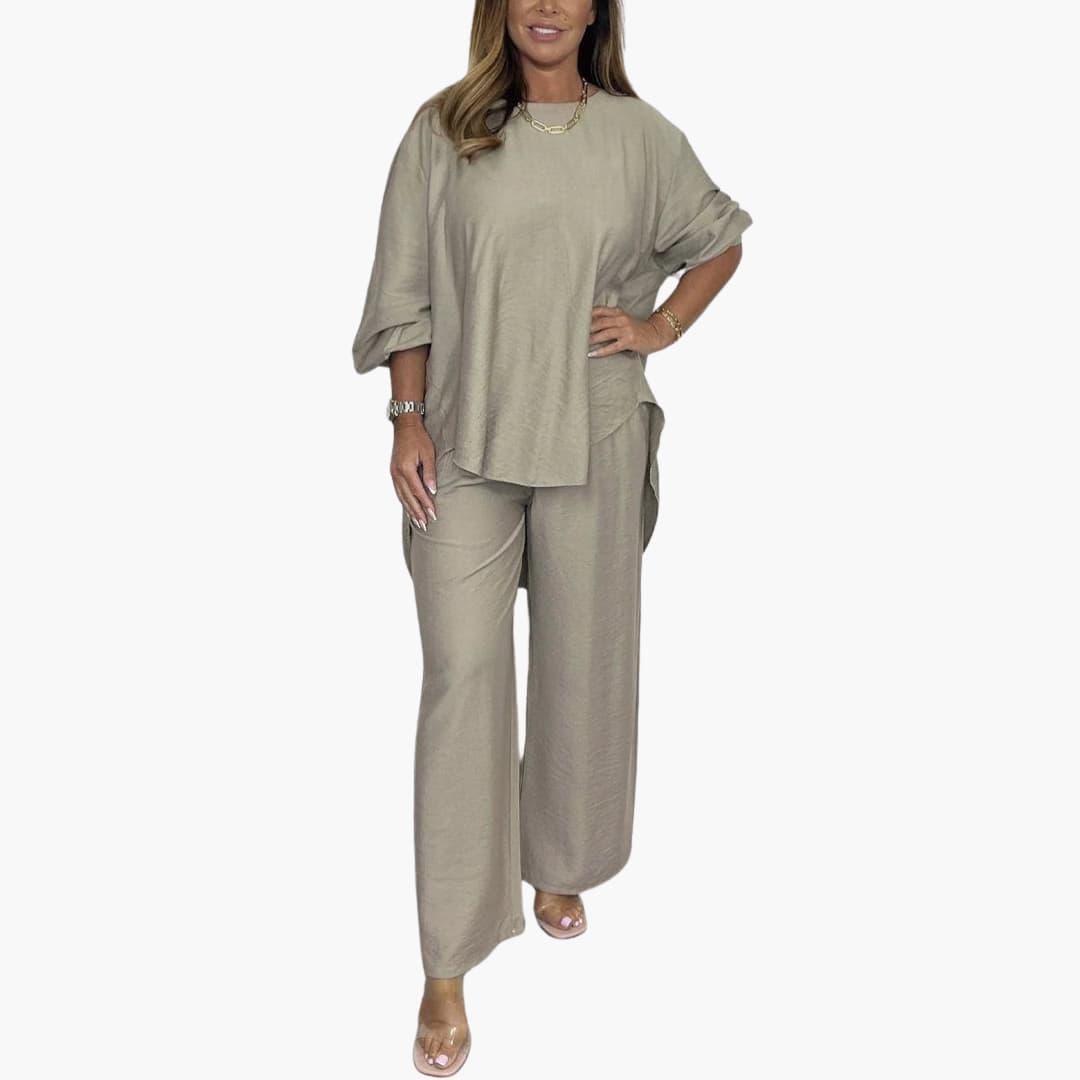 Women's Two-Piece Set with Wide-Leg Trousers and Relaxed Top