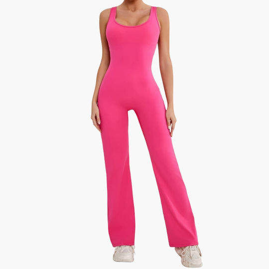 Women's Activewear Tracksuit with Sleeveless Scoop Neck and Flared Leg Trousers