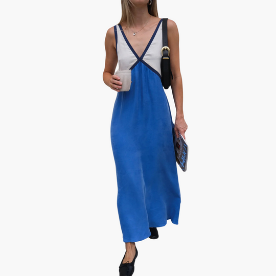 Women’s Maxi Dress with V-Neck and Colour-Block Design