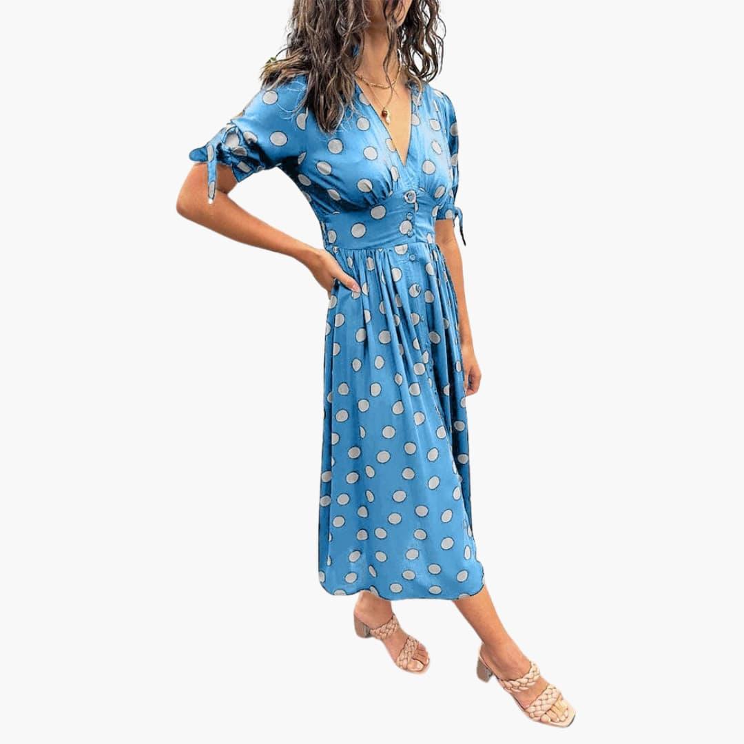 Women's Midi Dress with V-Neck and Belted Waist