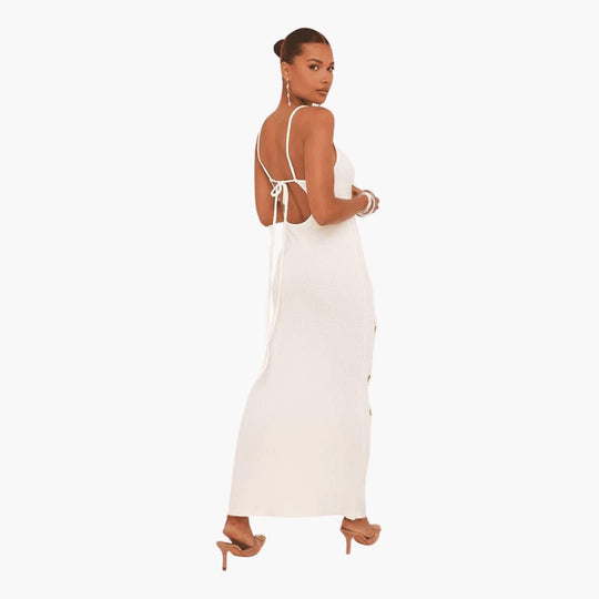Women’s Strappy Maxi Dress with Low Neckline and Long Skirt