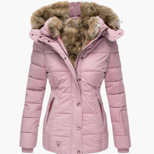 Women Hooded Parka Jacket with Fur Lining and Slim Fit