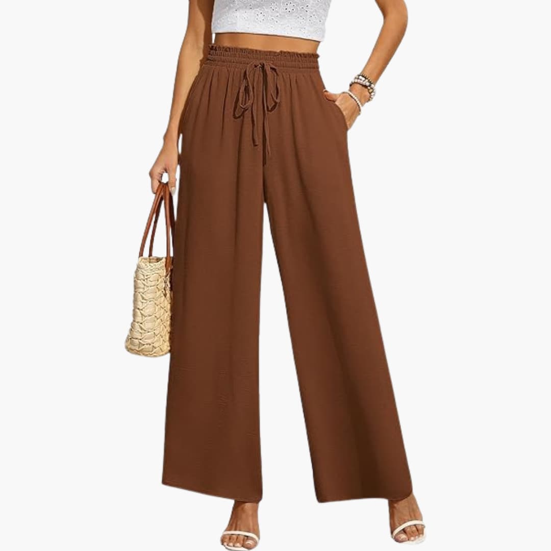 Women's Wide-Leg Trousers with Adjustable Drawstring Waistband