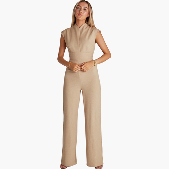 Women’s Wide-Leg Jumpsuit with Plain Woven Finish