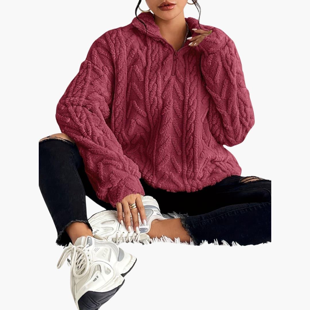 Cable-Knit Fleece Pullover - Women's Cozy Long Sleeve Top - Made by Jessica