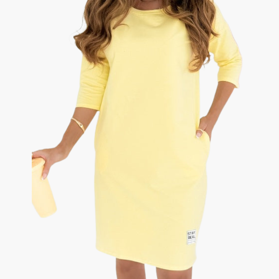 Women's Mini Dress with 3/4 Sleeves and Side Pockets
