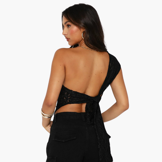 Women’s One-Shoulder Top with Lace and Asymmetric Design