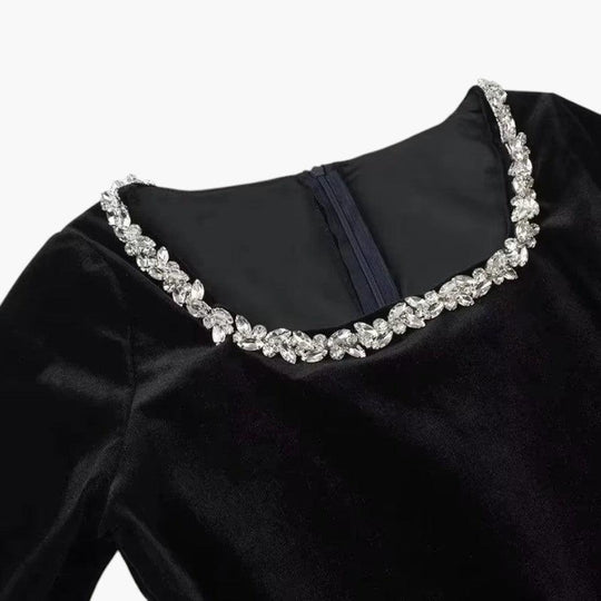 Women's Mini Dress with V-Neck and Pearl Detailing