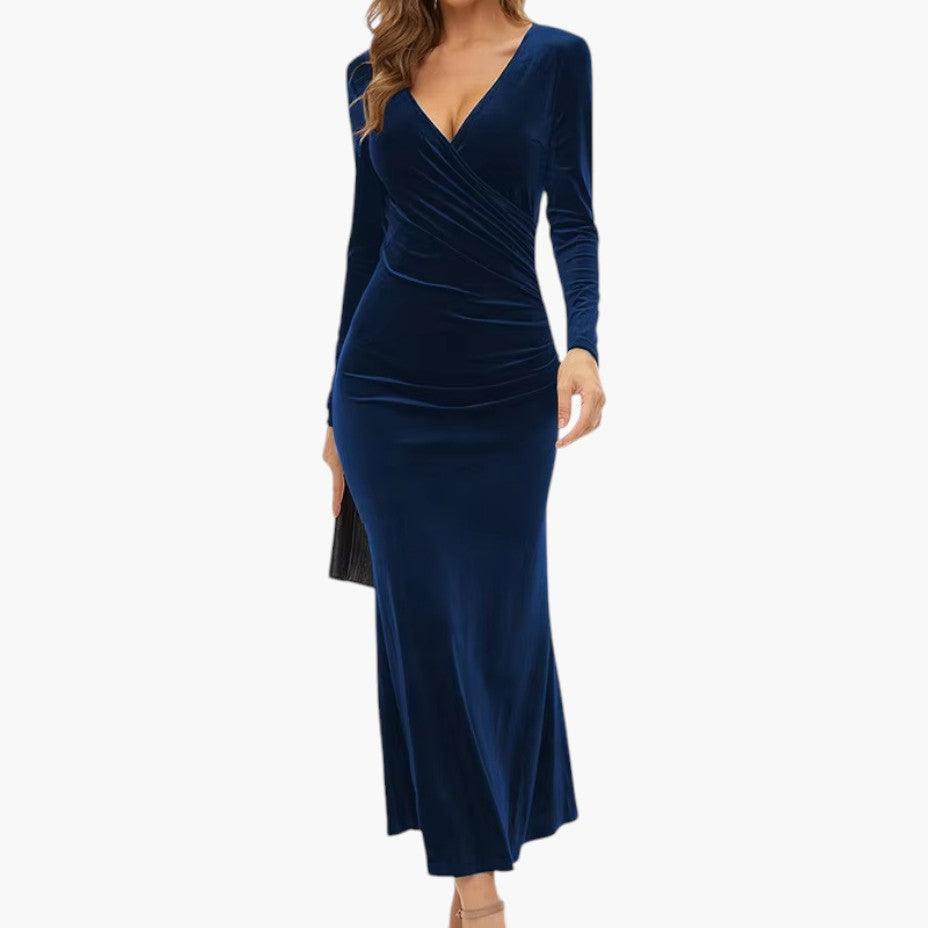 Women's Velvet Maxi Dress with Flowing Silhouette and Formal Fit