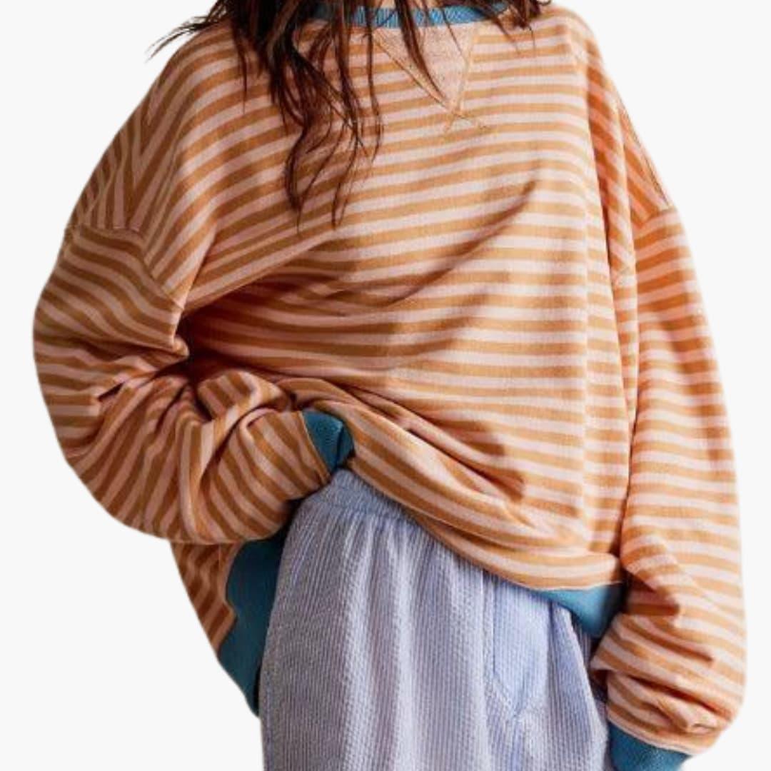 Women's Knit Jumper with Striped Pattern and Long Sleeves