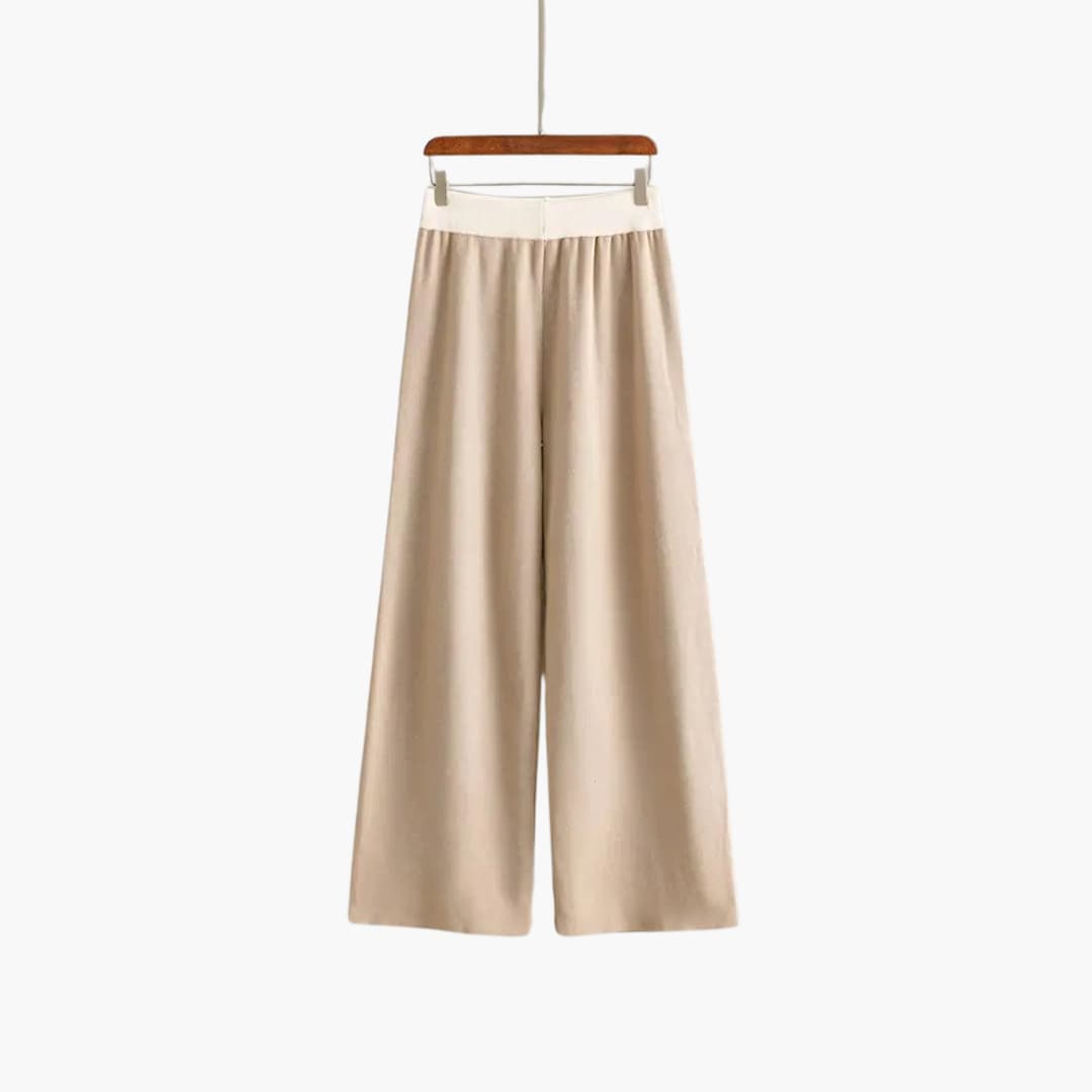 Women's Sweater Set with V-Neck Design and Wide-Leg Trousers