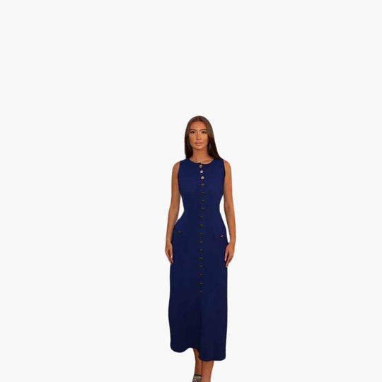 Women's Maxi Dress with Button-Front Fastening and Ribbed Texture