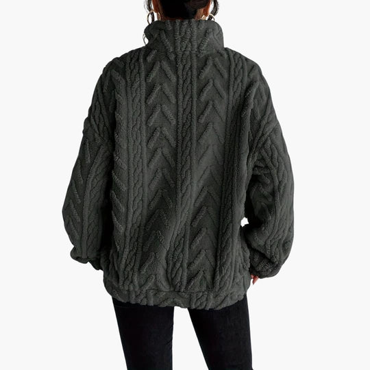 Cable Knit Half-Zip Fleece Sweatshirt - Cosy Fit for Women - Made by Jessica
