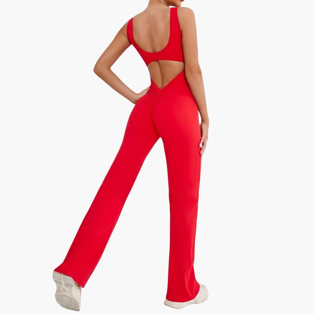 Women's Activewear Tracksuit with Sleeveless Scoop Neck and Flared Leg Trousers
