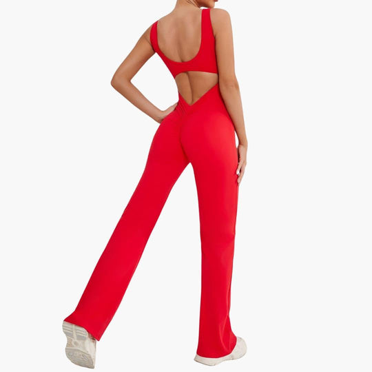 Women's Activewear Tracksuit with Sleeveless Scoop Neck and Flared Leg Trousers
