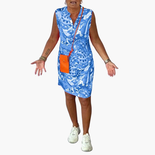 Women's Sleeveless Midi Dress with V-Neck and Flowy Design