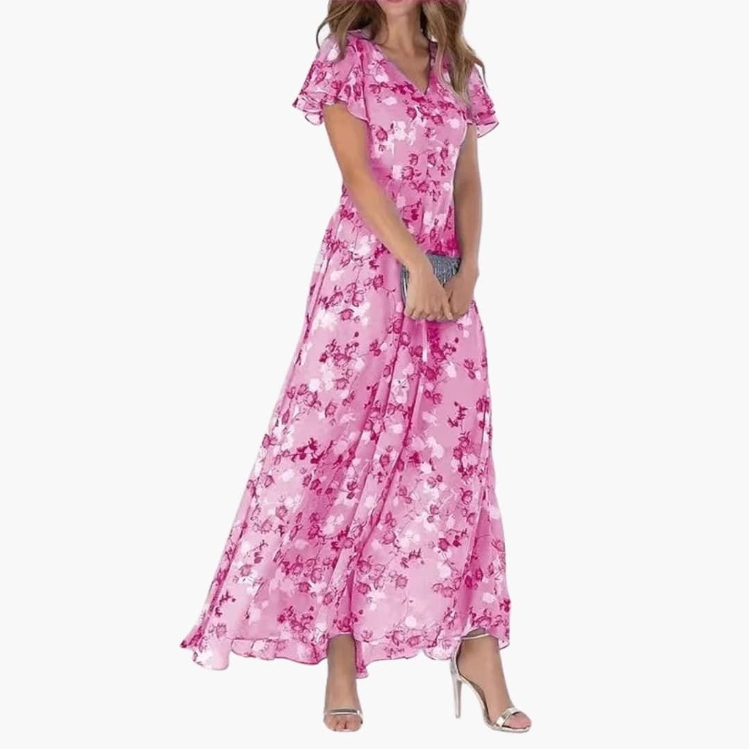 Women’s Dress with V-Neckline and Flutter Sleeves