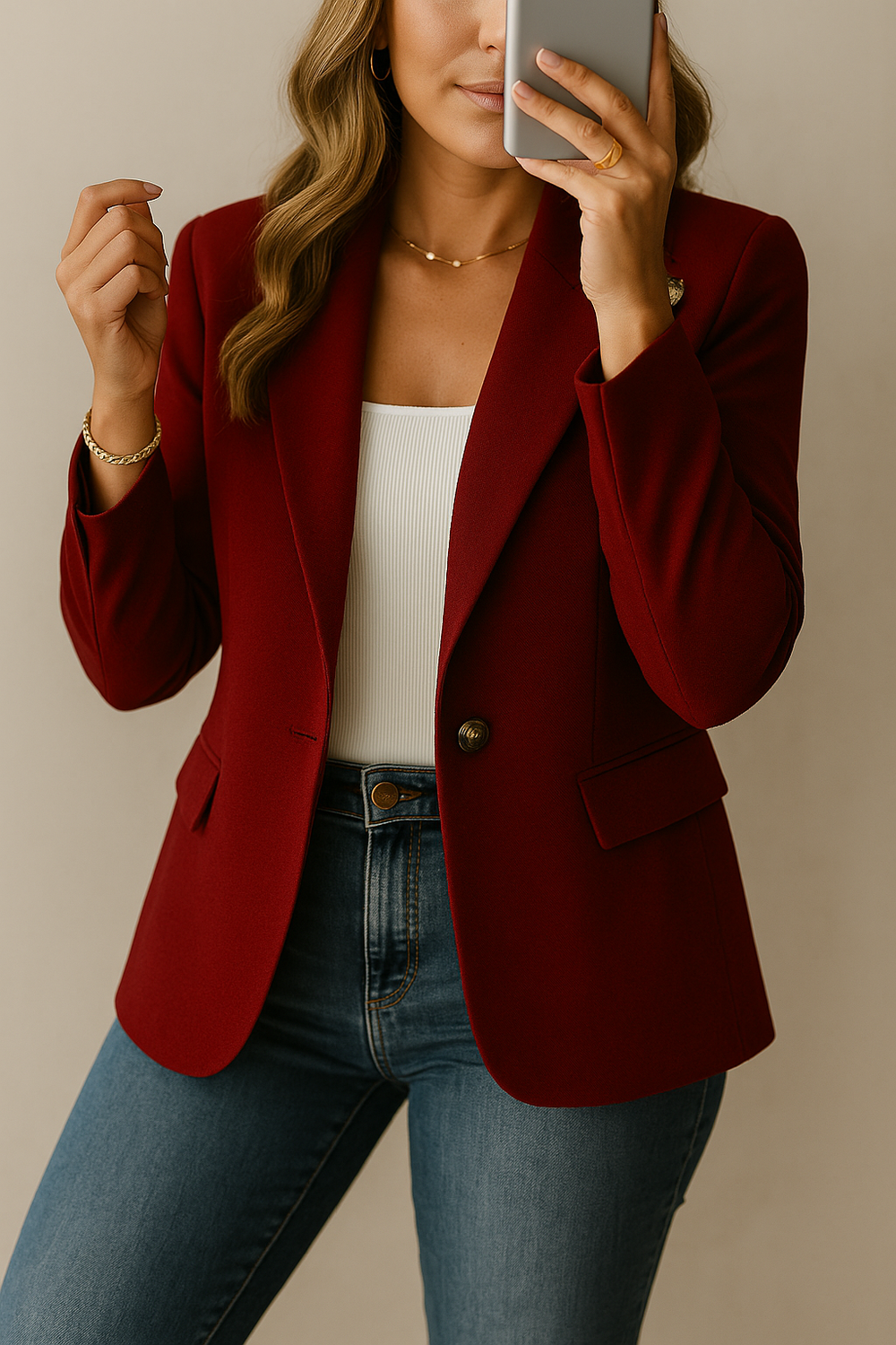 Women's Work Blazer – Tailored Fit Single Button Office Jacket