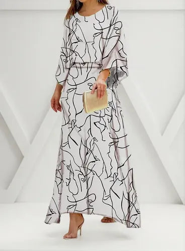 Women's long sleeve maxi dress with abstract print for Summer