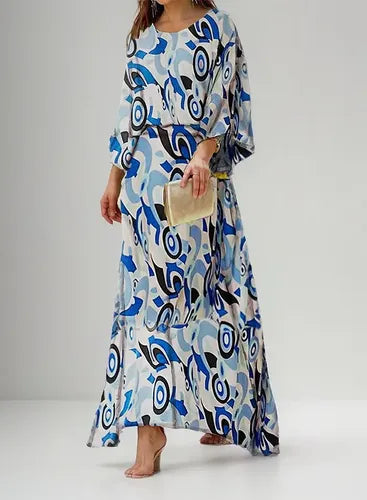 Women's long sleeve maxi dress with abstract print for Summer