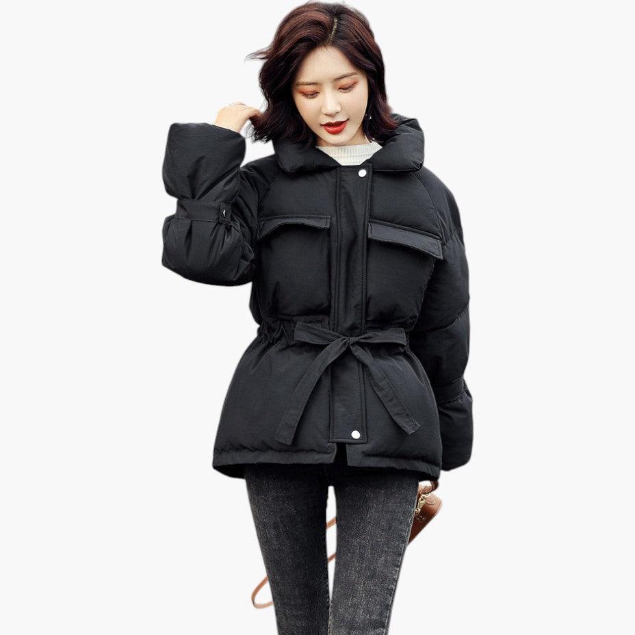 Belted Puffer Jacket with Hood – Women's Winter Quilted Coat - Made by Jessica