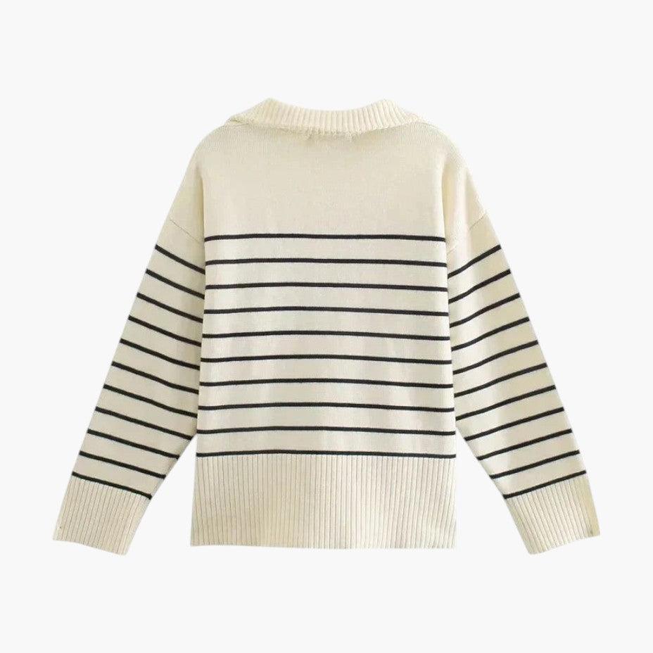 Women's Striped Jumper with Crew Neck and Long Sleeves