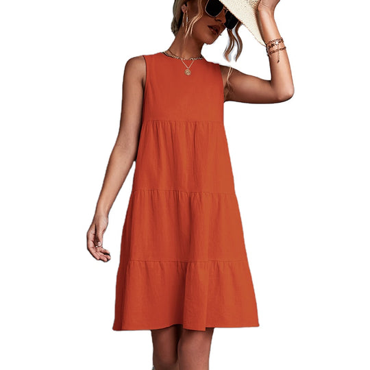 Women's Sundress with High-Waist Silhouette and Ruched Hem